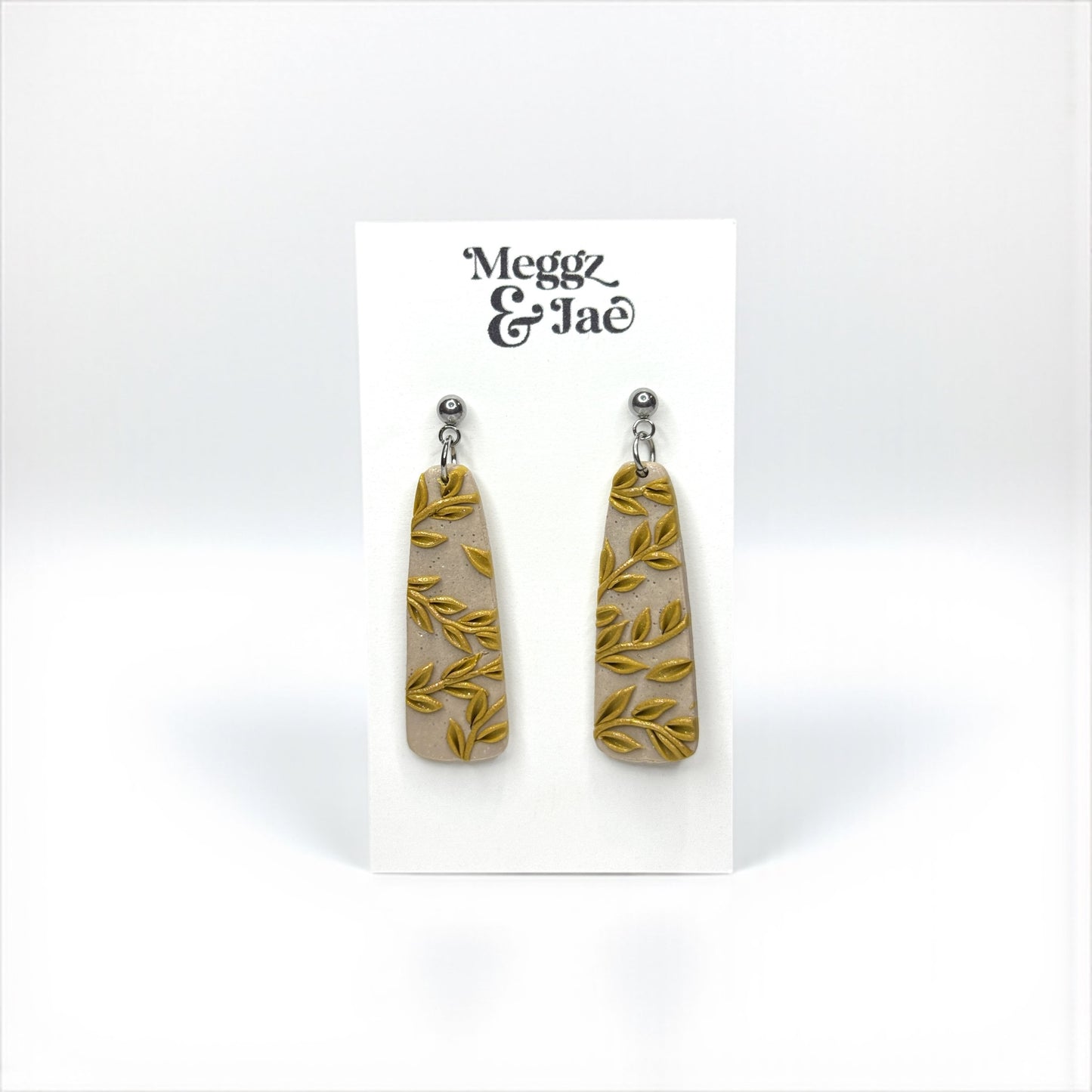 “Aubri” Mustard leaf dangle polymer clay earrings