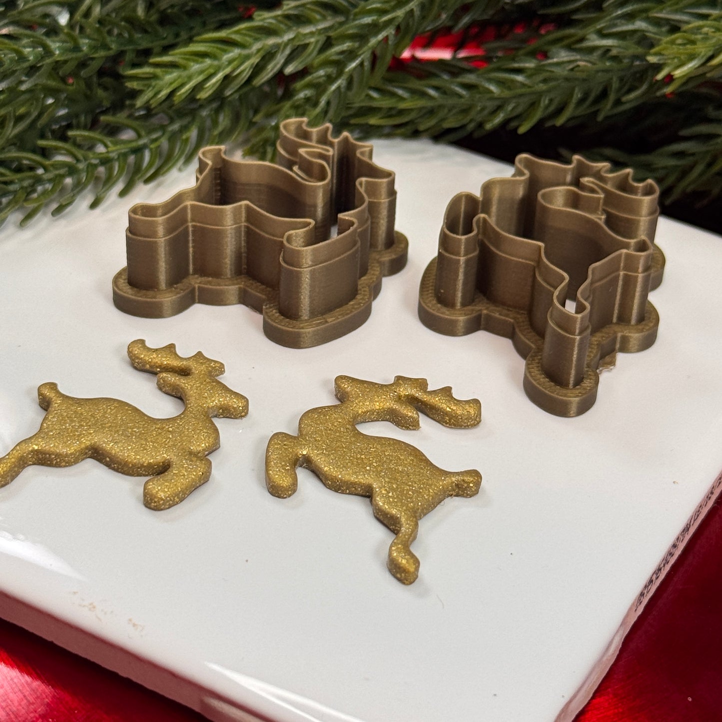 Christmas set of 2 reindeer silhouette polymer clay cutter