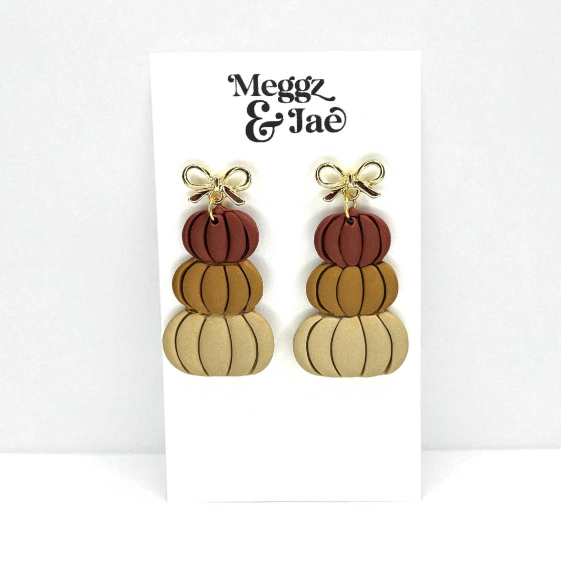 “Stacked pumpkins” polymer clay dangle earrings
