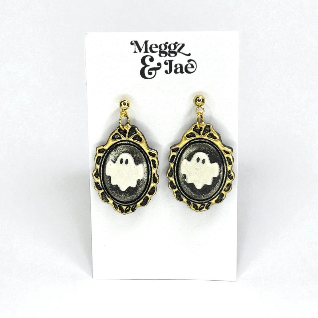 “Ghost cameo” polymer clay dangle earrings