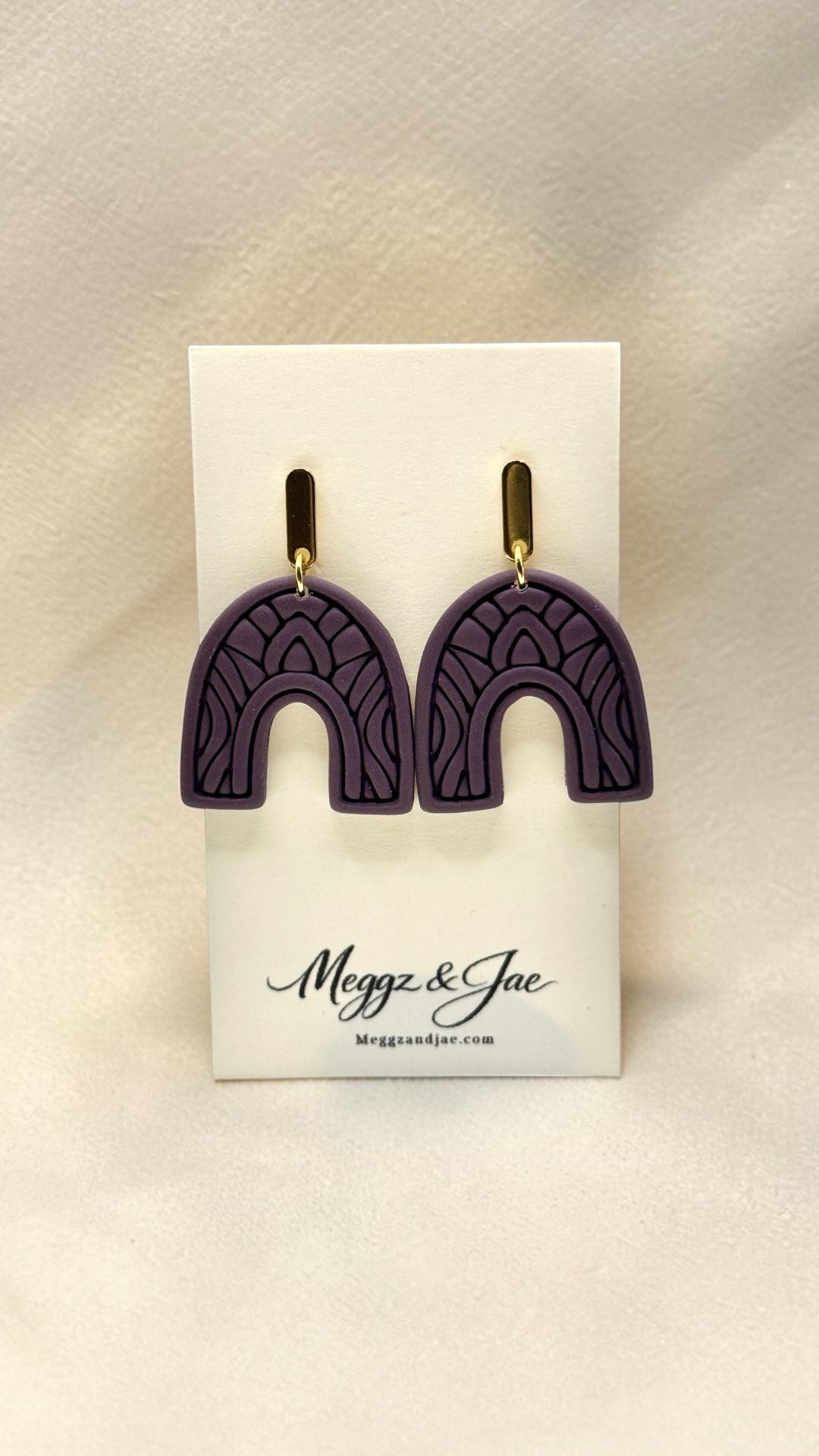 Handmade Polymer Clay Arch Earrings | Deep Plum Statement Dangles | Modern Minimal Earrings | Meggz & Jae