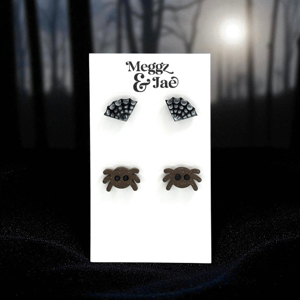 “Spider and Web” stud set polymer clay earrings
