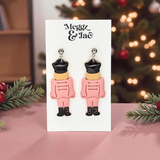 Pink Christmas Nutcracker Polymer Clay Earrings