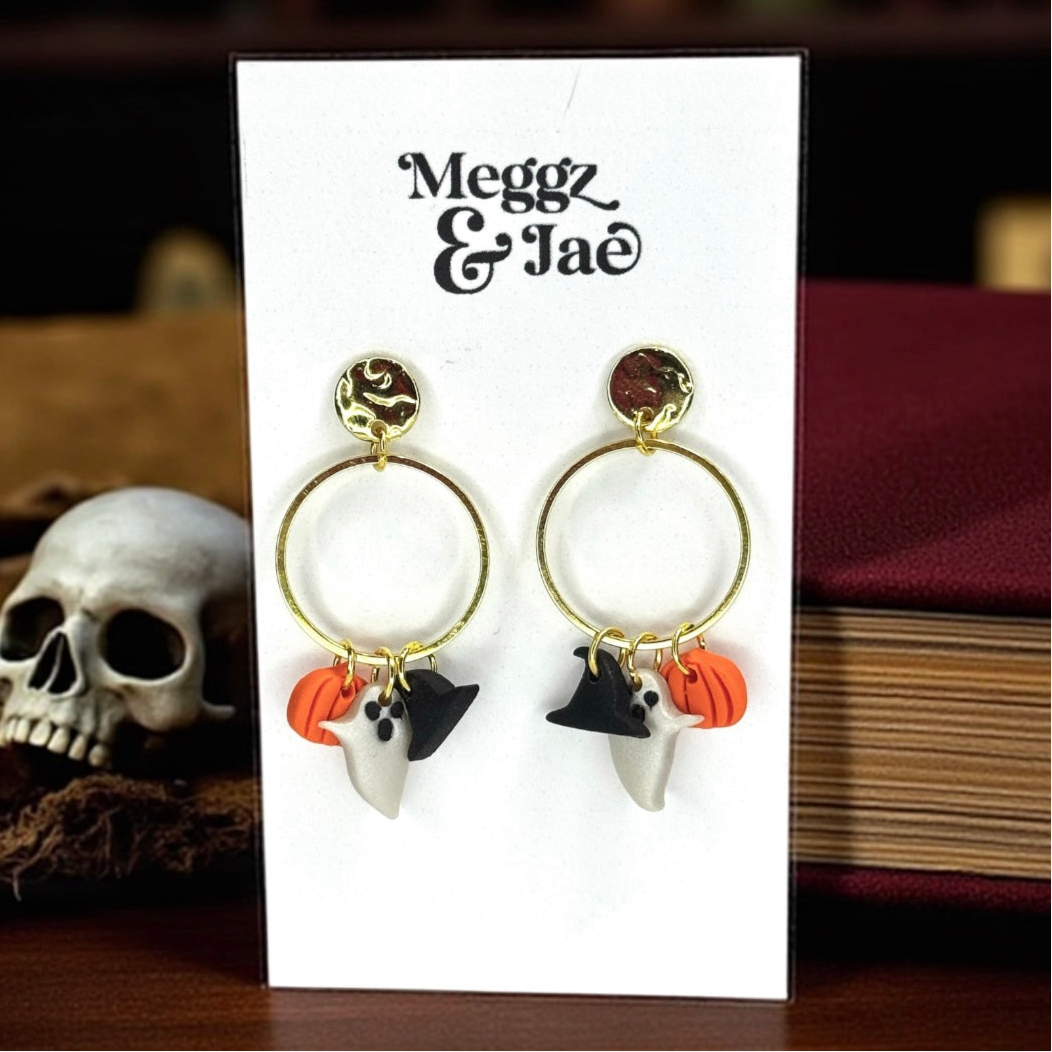 “Haunted Hoop” charm polymer clay dangle earrings