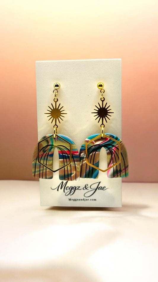 Abstract Arch Statement Earrings Handmade Polymer Clay Lightweight Dangle Earrings Meggz and Jae