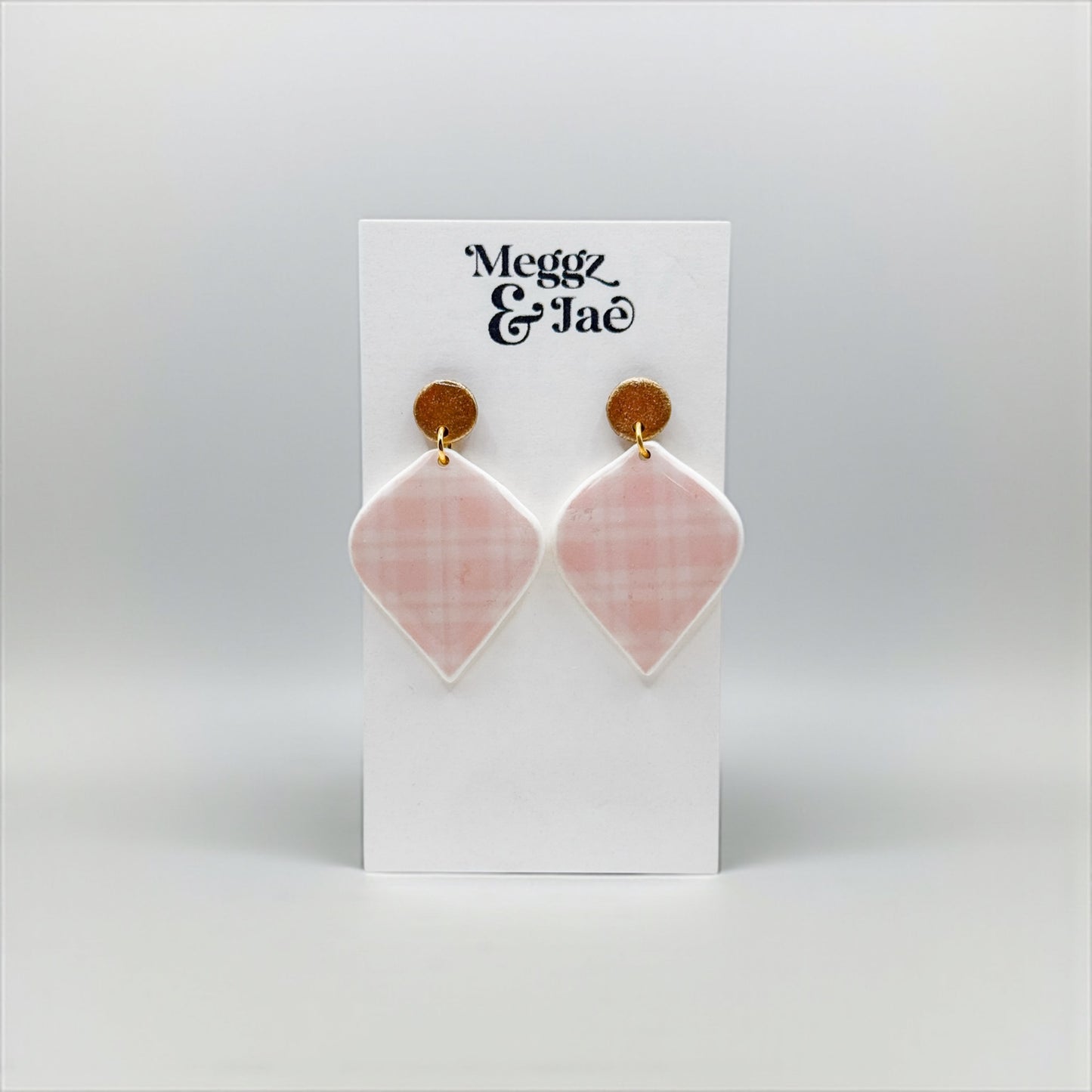 “Ellie” blush pink plaid dangles