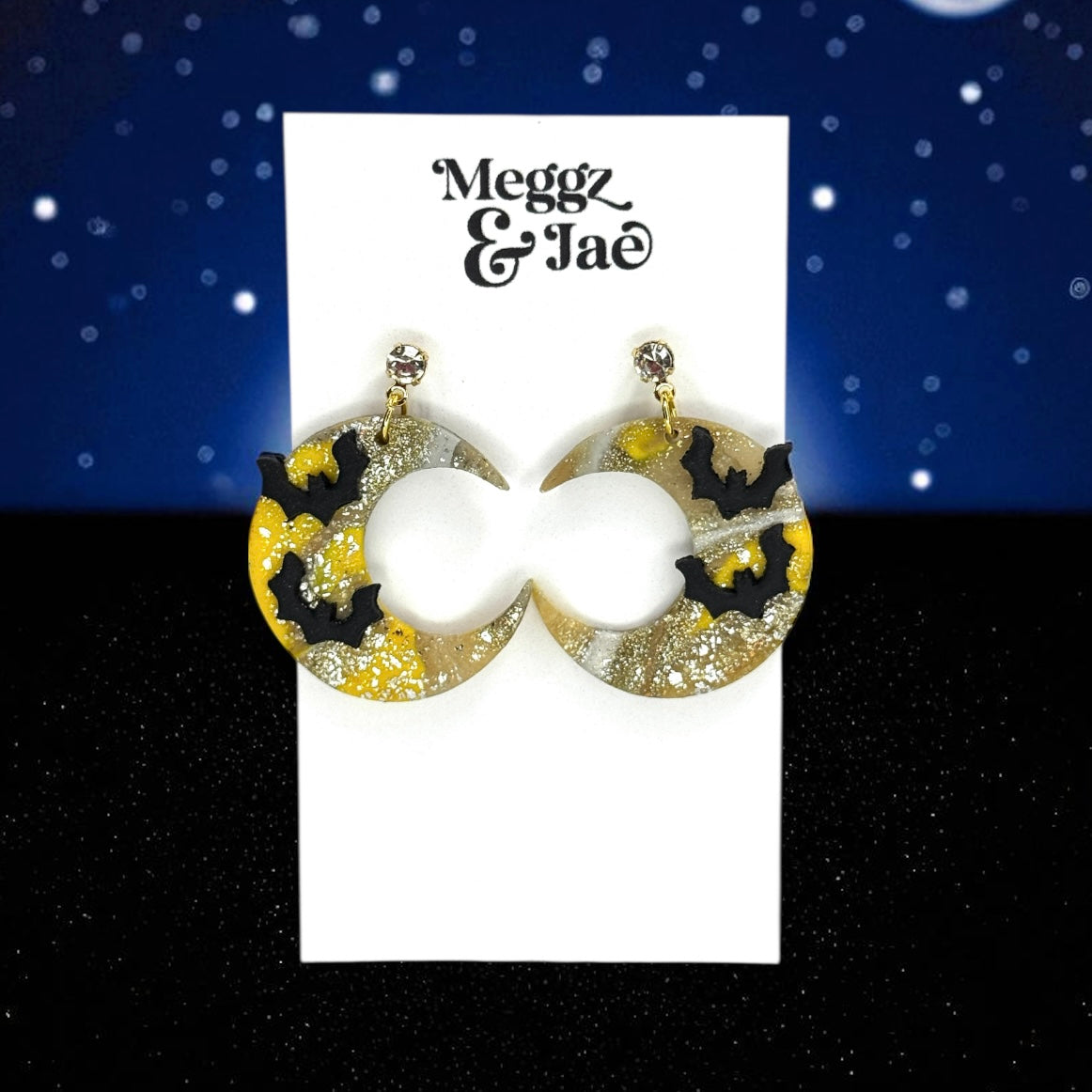 “Crescent Moon” polymer clay dangle earrings