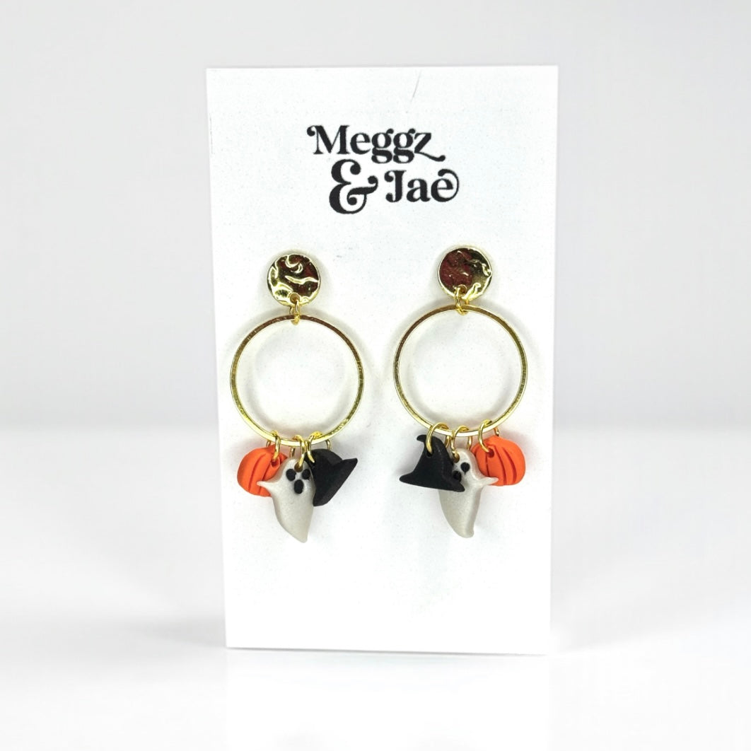 “Haunted Hoop” charm polymer clay dangle earrings