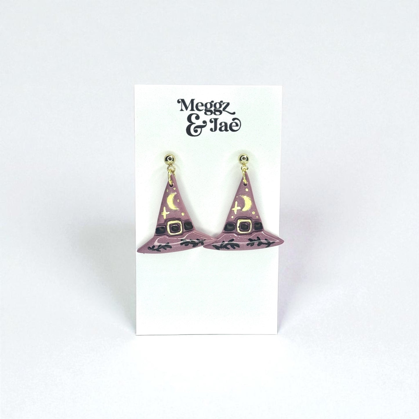 “Moonlit Witch” hat polymer clay dangle earrings