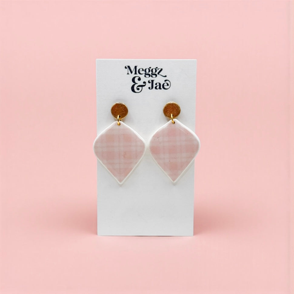 “Ellie” blush pink plaid dangles