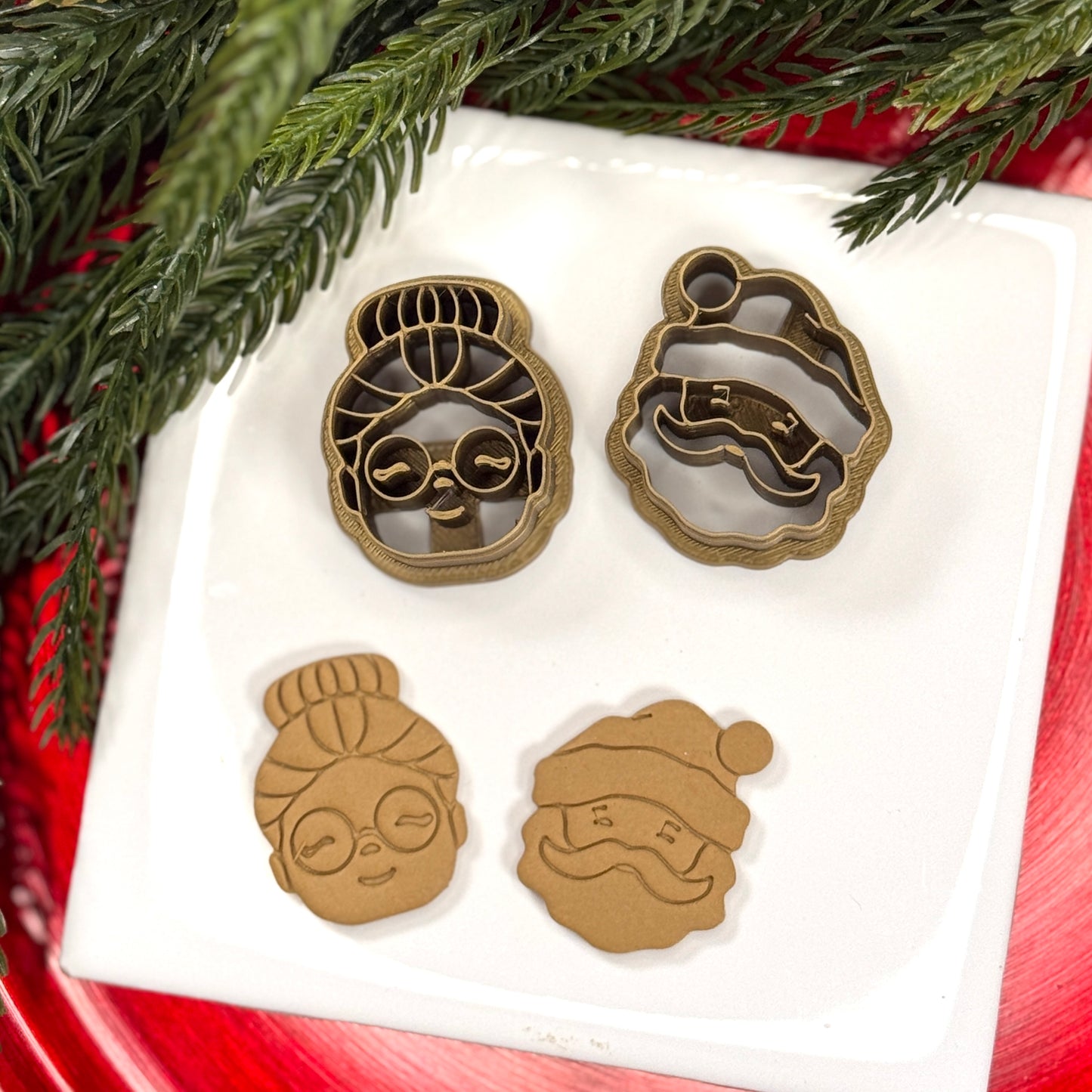 Christmas set of 2 santa with Mrs claus polymer clay cutter