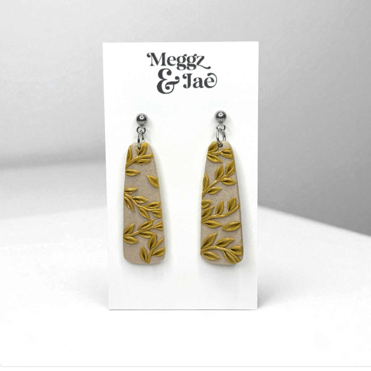 “Aubri” Mustard leaf dangle polymer clay earrings