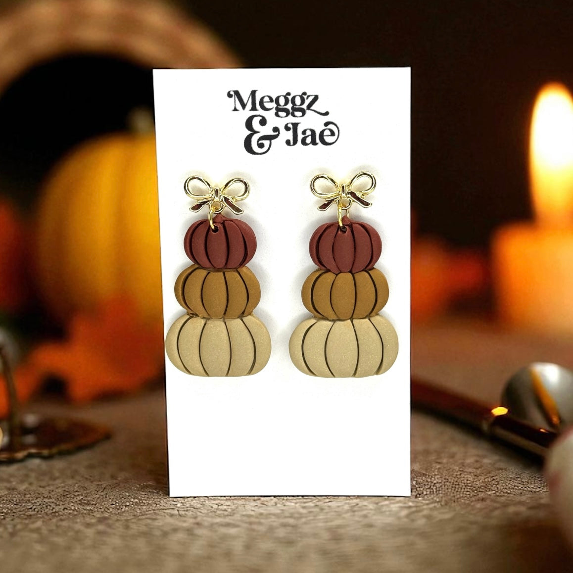 “Stacked pumpkins” polymer clay dangle earrings