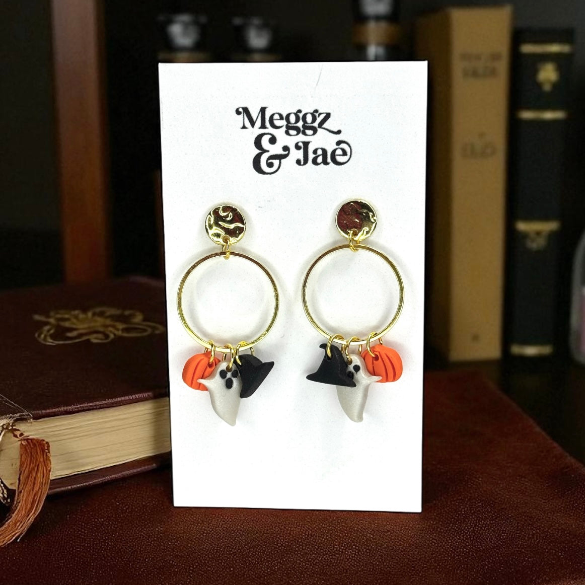 “Haunted Hoop” charm polymer clay dangle earrings