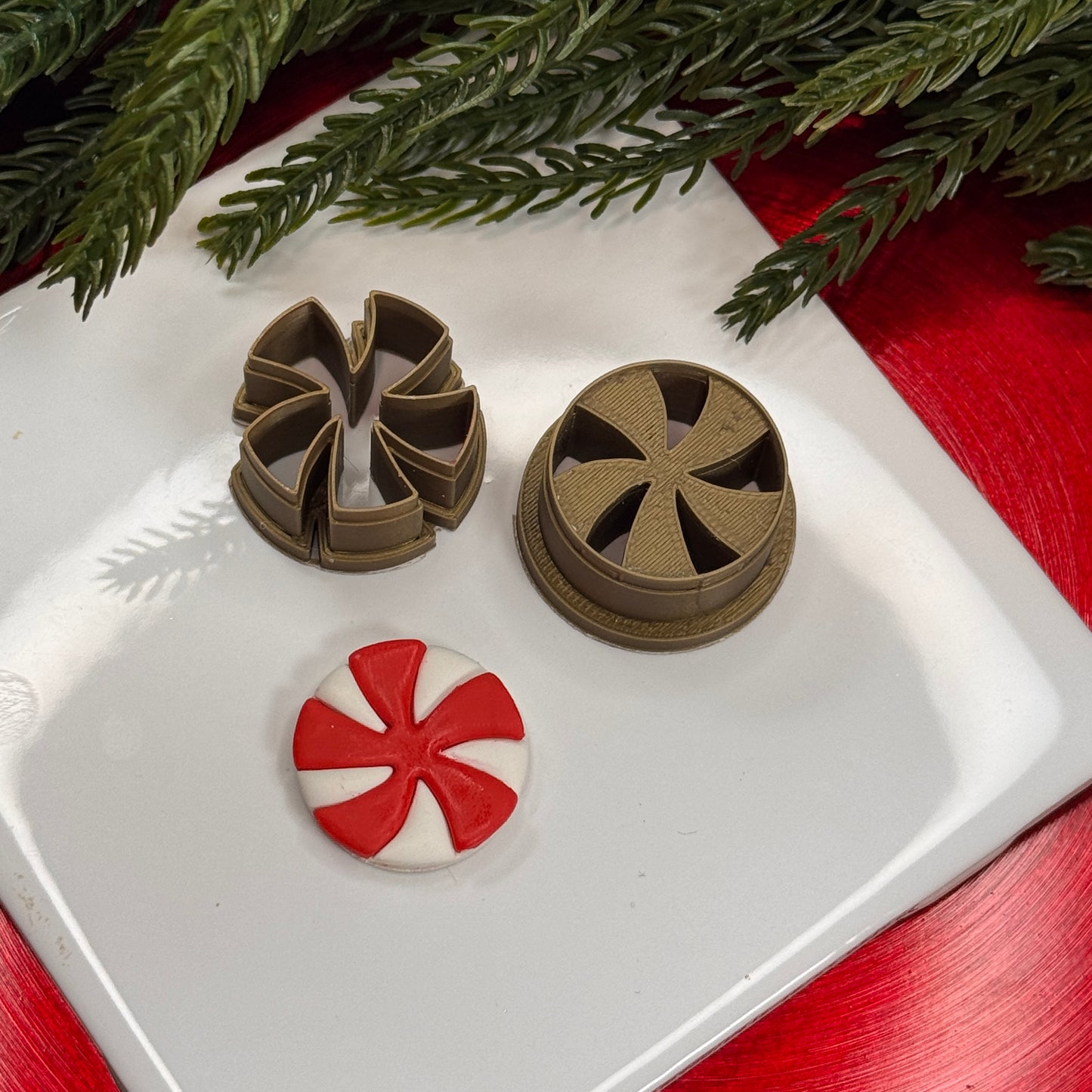 Christmas peppermint polymer clay cutter (set of 2)