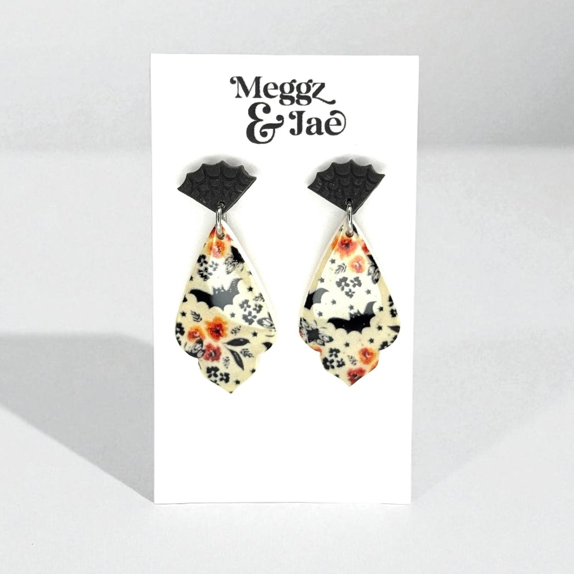 “Pattern Bats” polymer clay dangle earrings