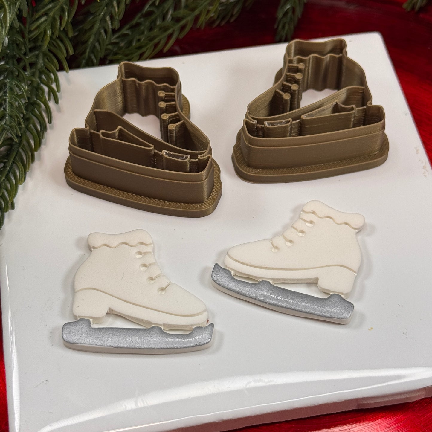 Christmas set of 2 ice skates polymer clay cutter