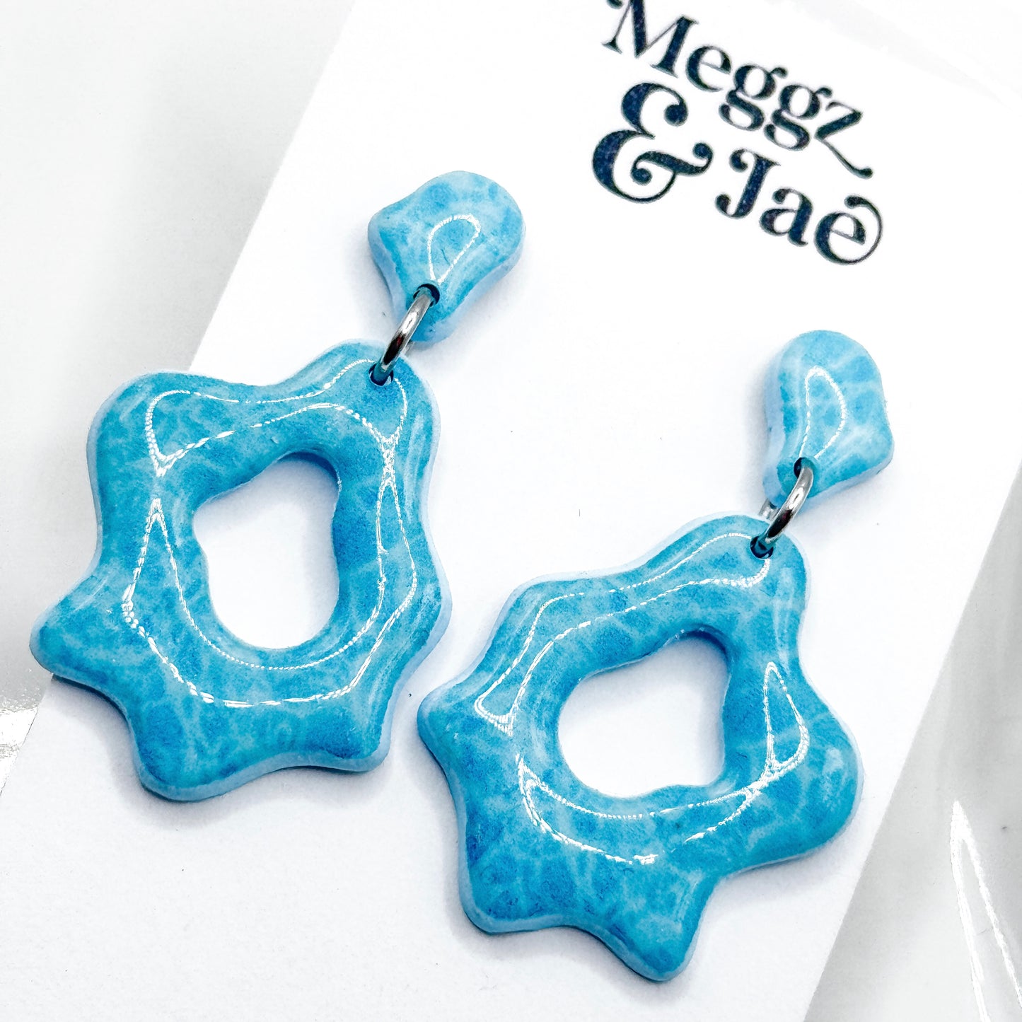 “Ariel” Aqua blue pool printed dangles