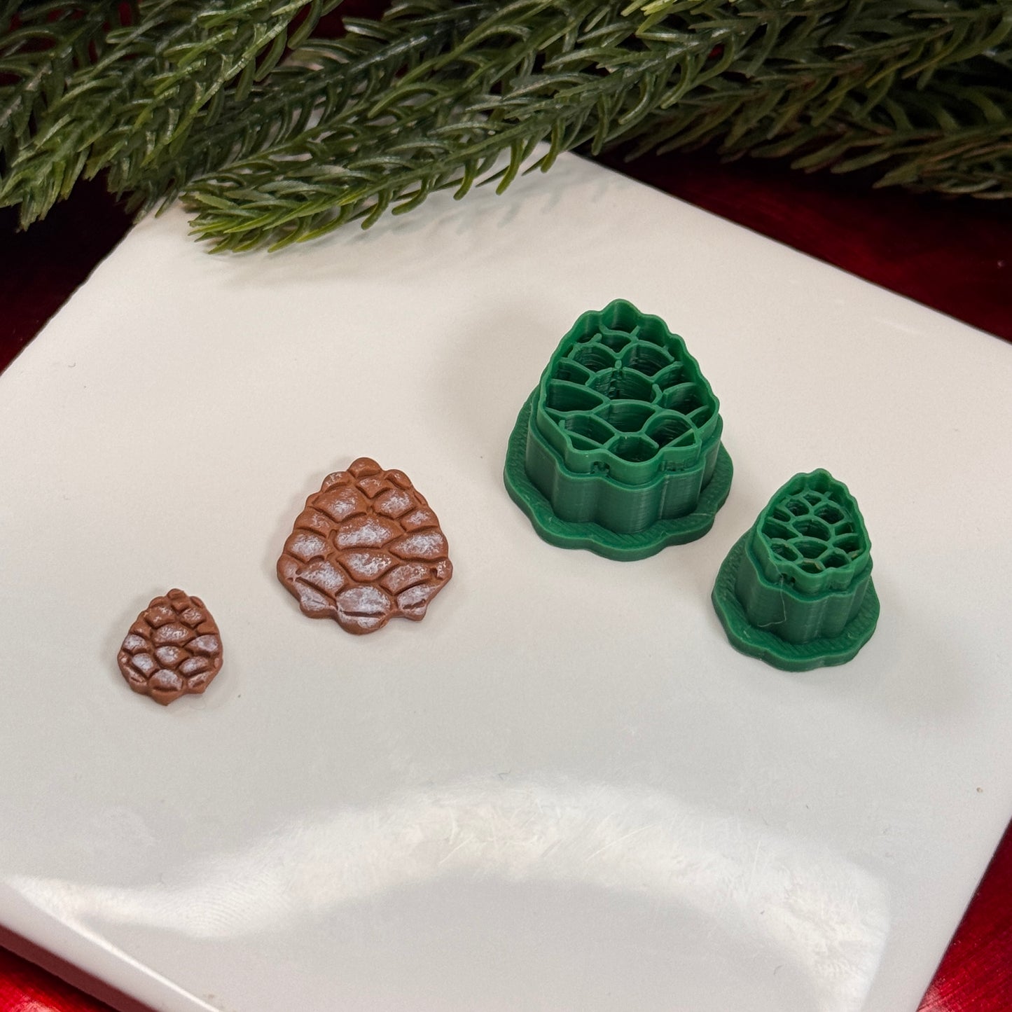 Christmas pine cone stud dangle polymer clay cutter