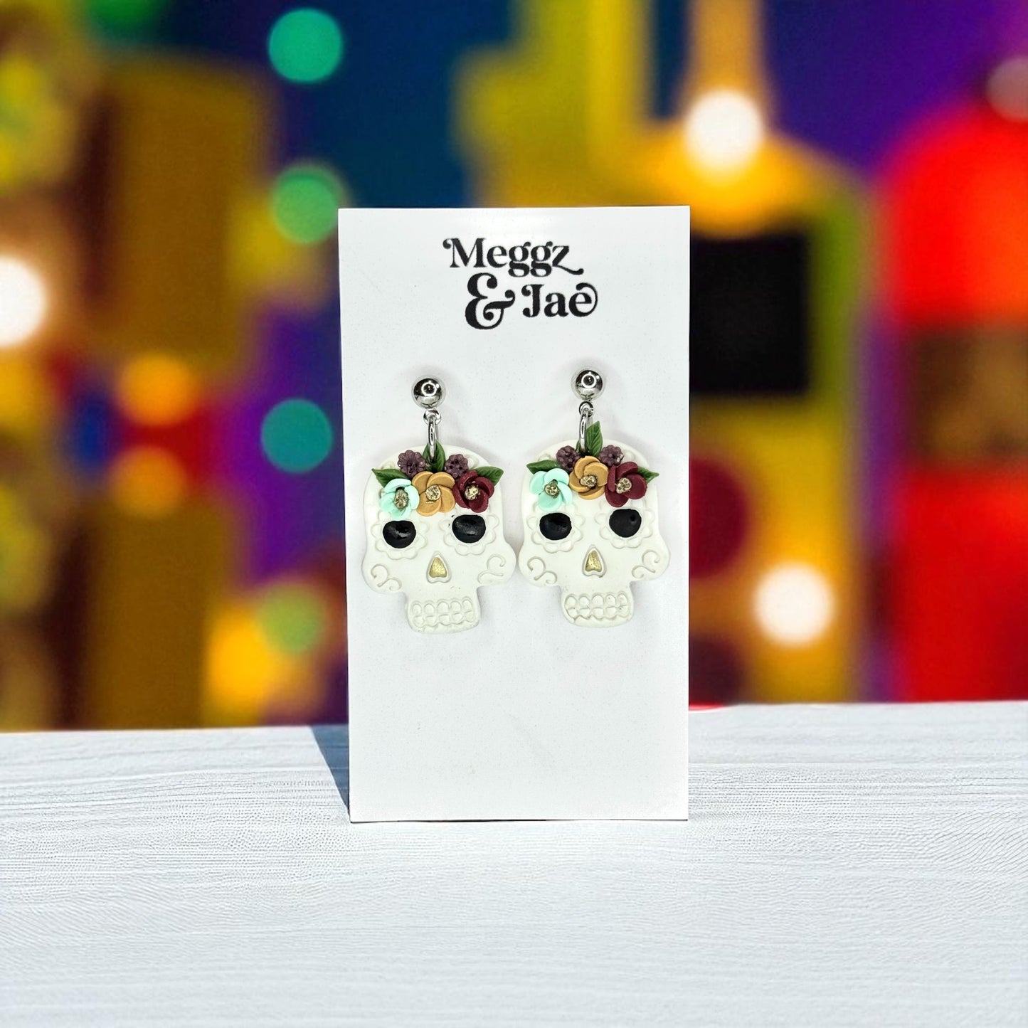 “Sugar Skulls”polymer clay dangle earrings