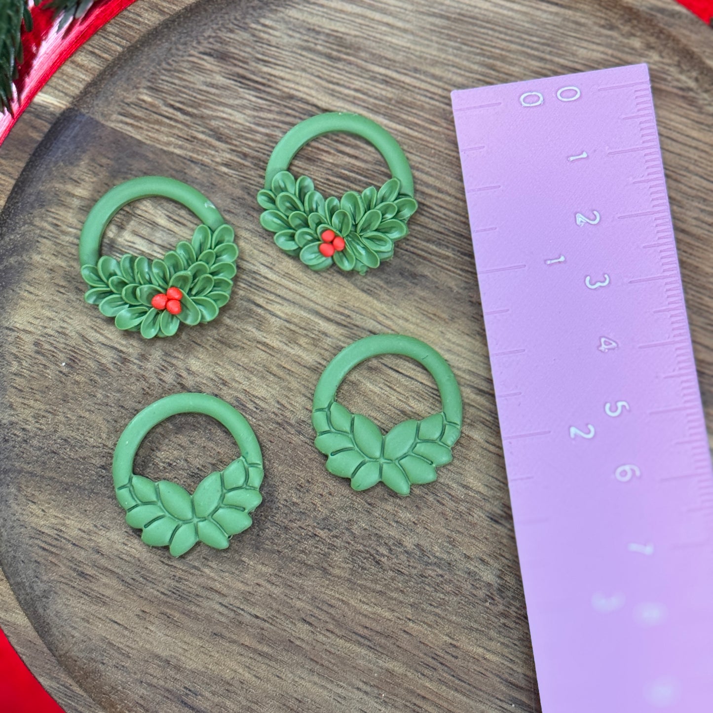 Christmas wreath hoop with cut out polymer clay cutter