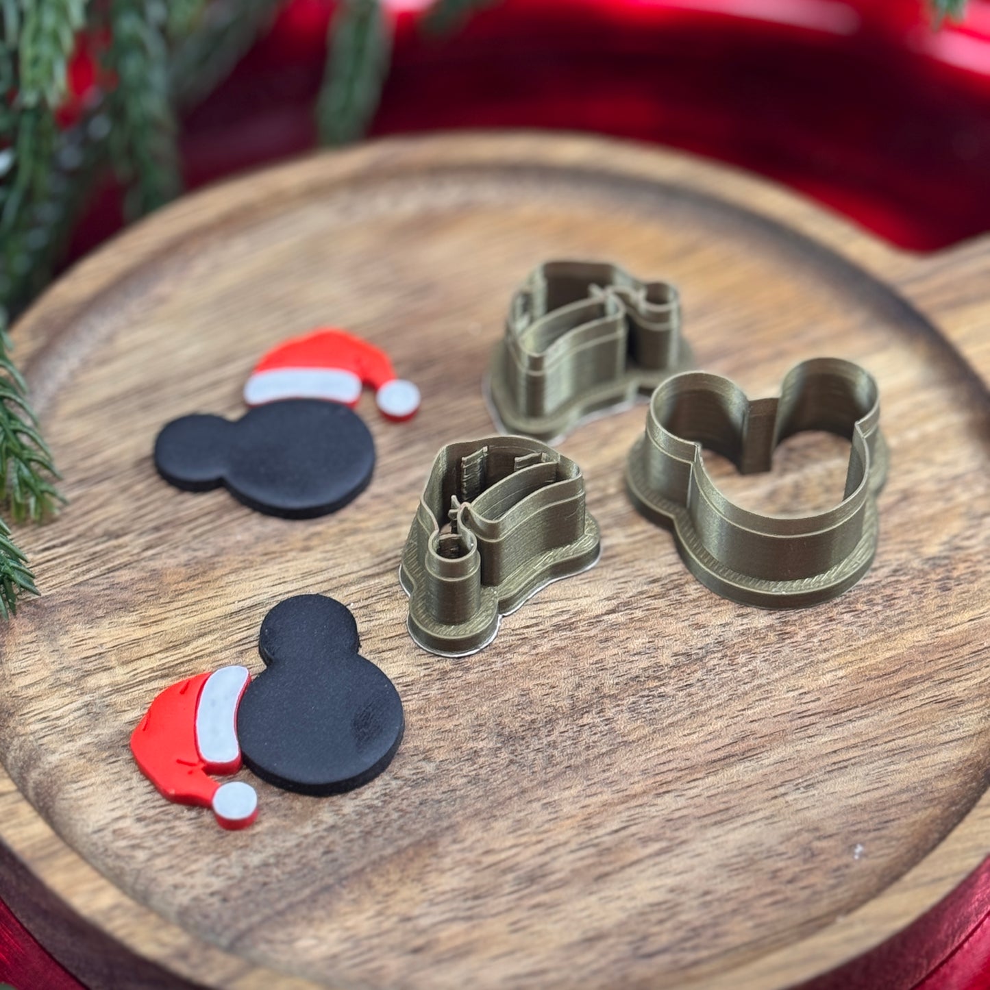 Christmas set of 3 magical mouse with Santa hat polymer clay cutter