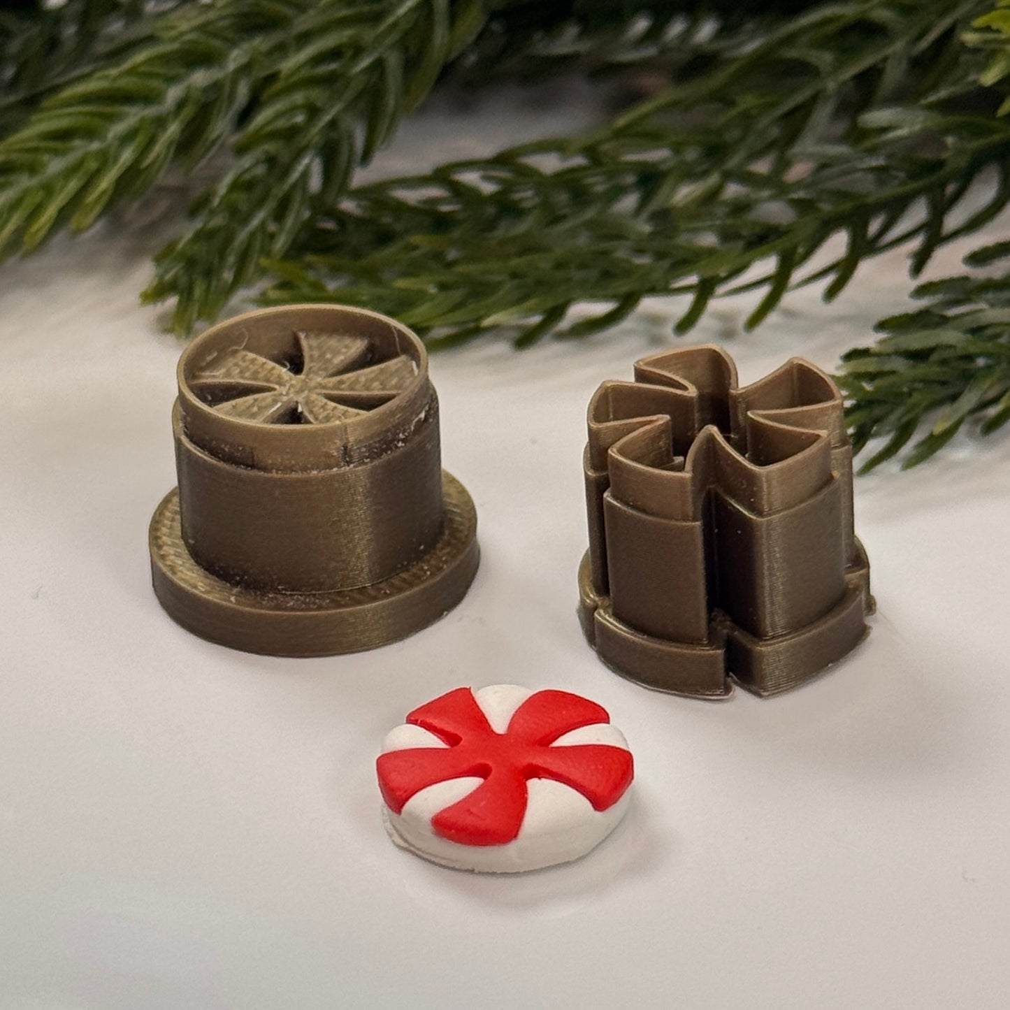 Christmas peppermint stud polymer clay cutter (set of 2)