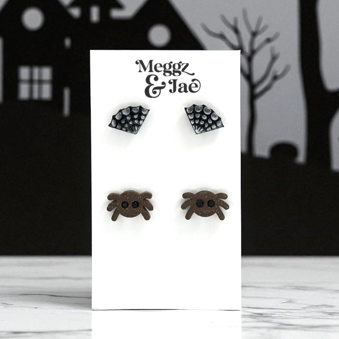 “Spider and Web” stud set polymer clay earrings