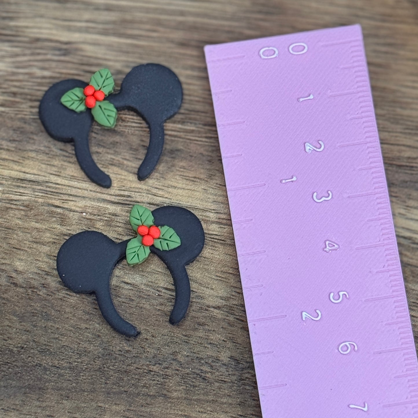 Christmas set of 2 magical mouse headband with holly polymer clay cutter