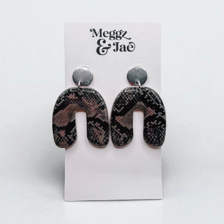 “Layla” snake skin arch dangles