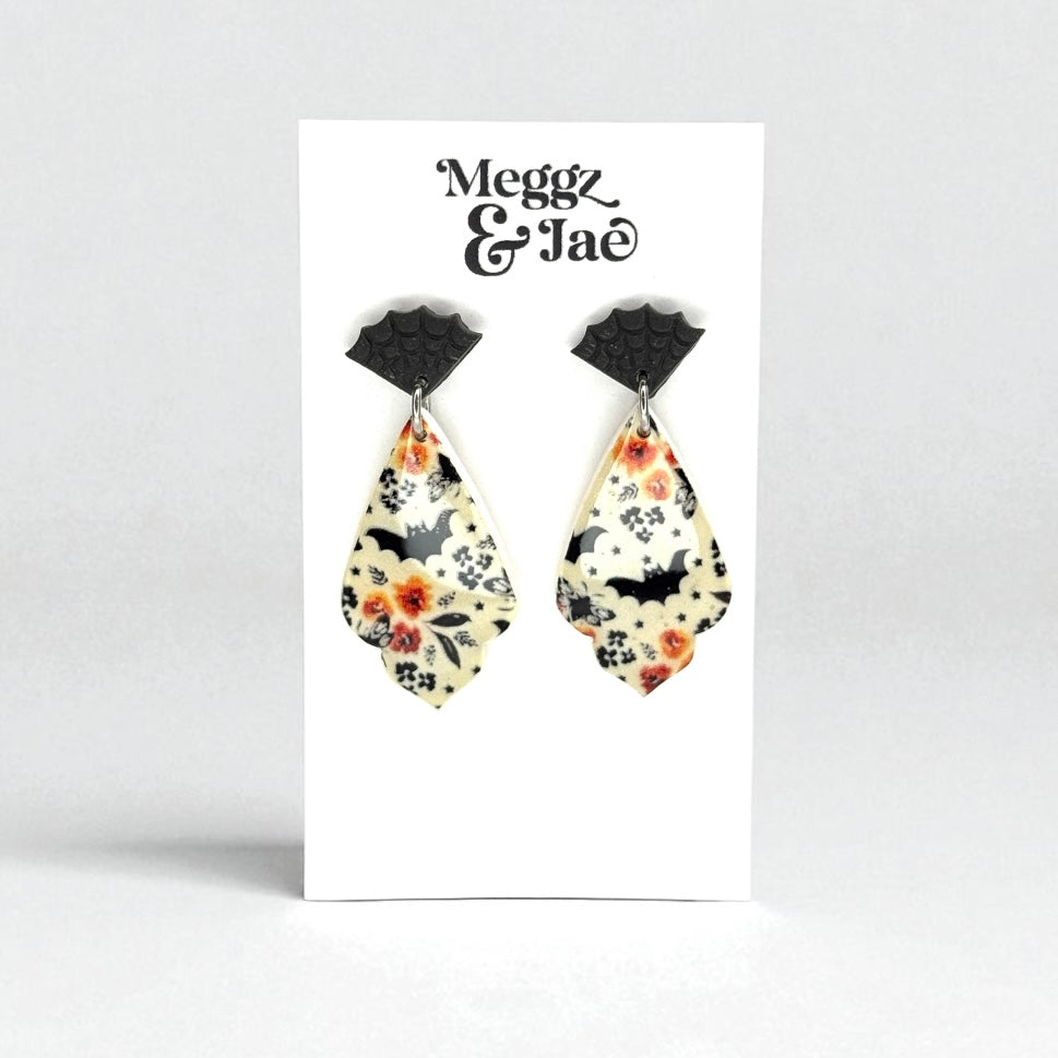 “Pattern Bats” polymer clay dangle earrings