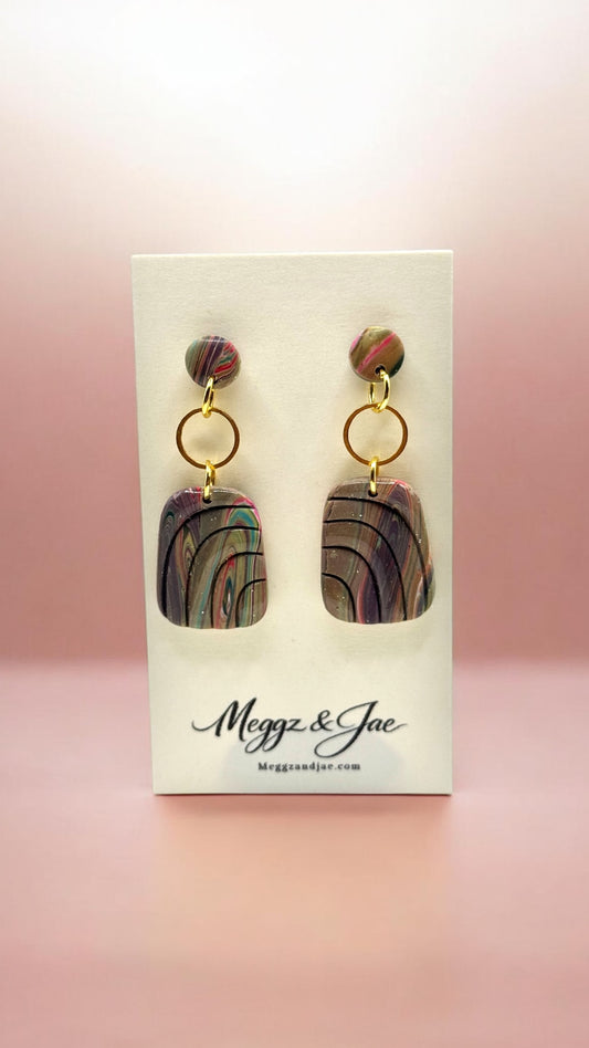 Modern Marble Statement Earrings Handmade Polymer Clay Lightweight Dangle Earrings Meggz and Jae