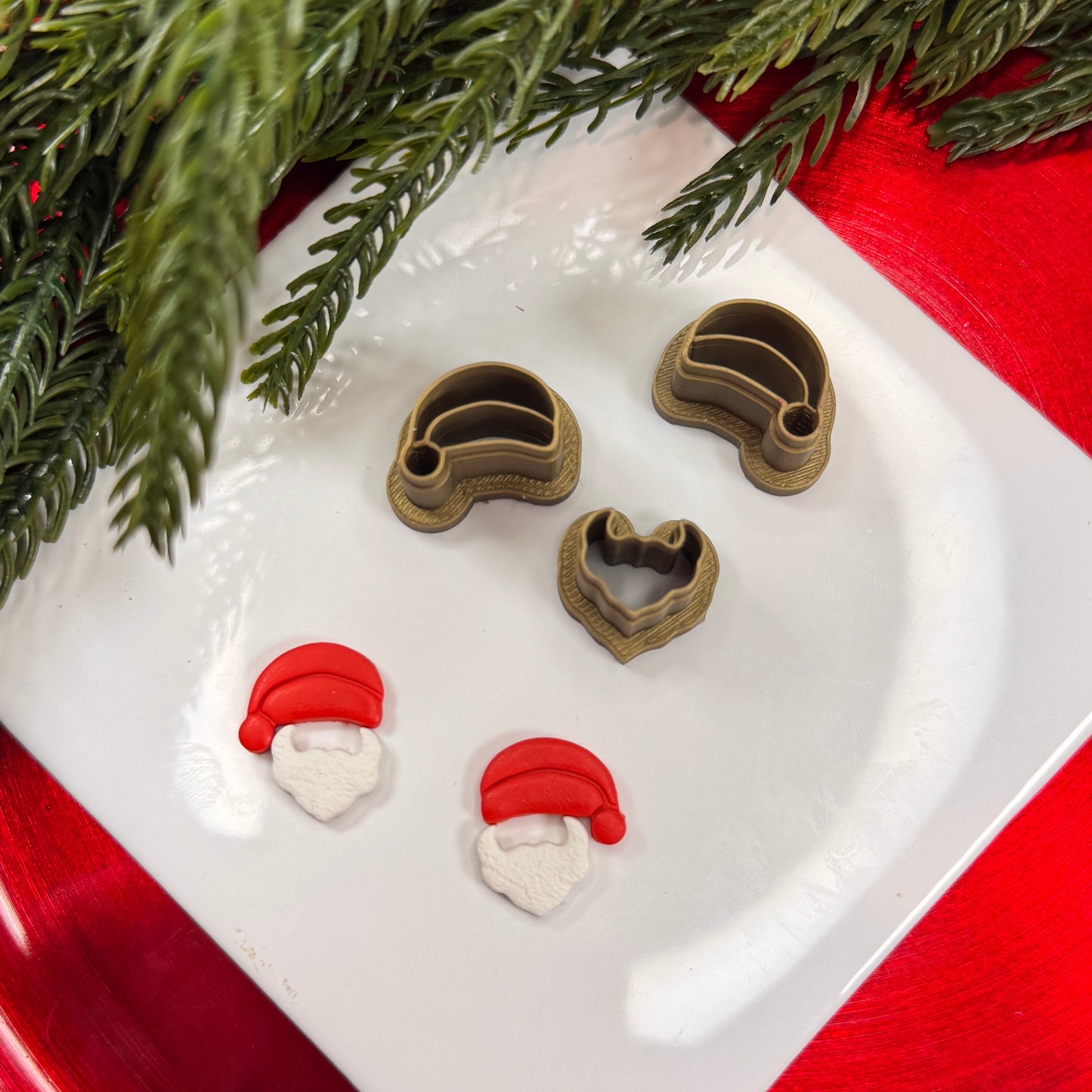 Christmas santa hat and beard studs polymer clay cutter
