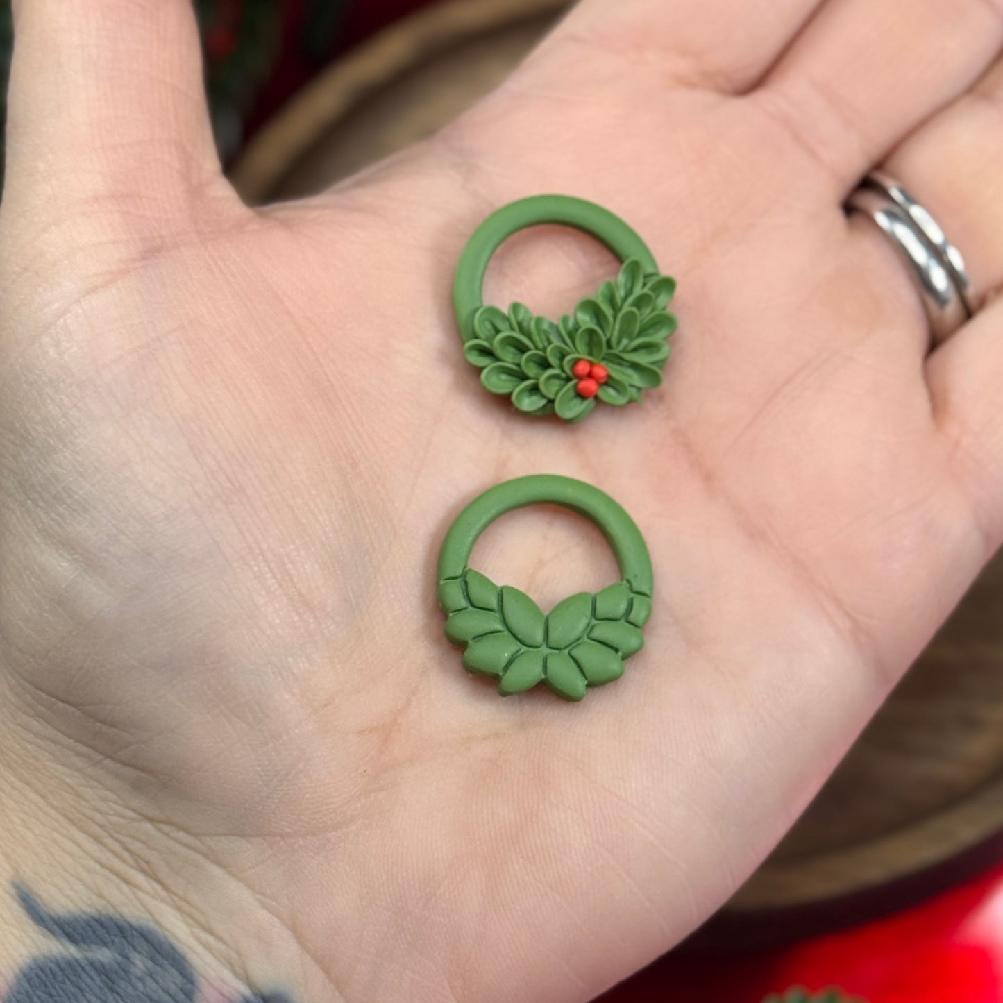 Christmas wreath hoop with cut out polymer clay cutter