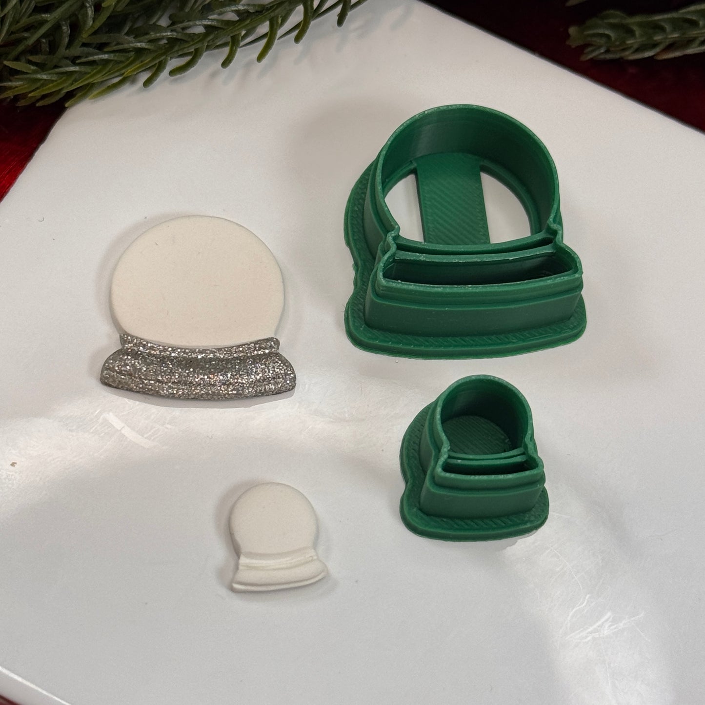 Christmas snow globe stud dangle polymer clay cutter