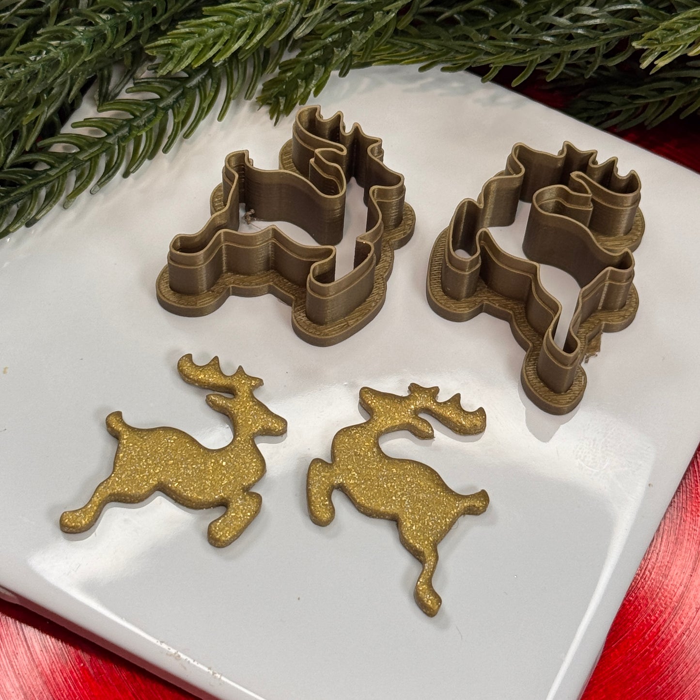 Christmas set of 2 reindeer silhouette polymer clay cutter