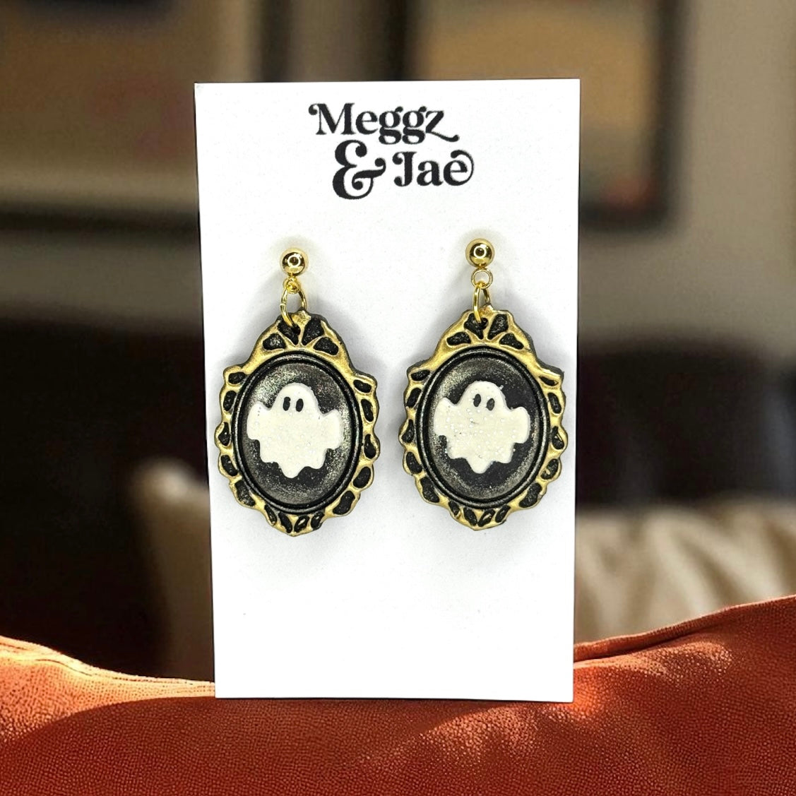 “Ghost cameo” polymer clay dangle earrings