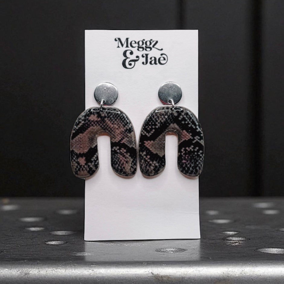 “Layla” snake skin arch dangles