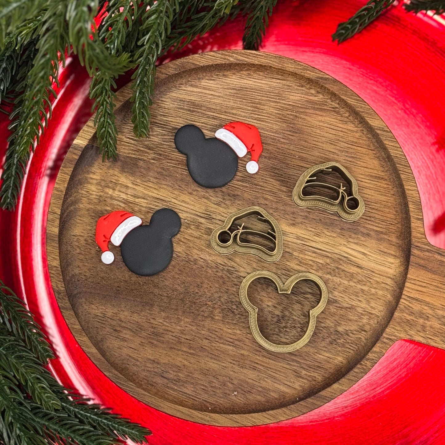 Christmas set of 3 magical mouse with Santa hat polymer clay cutter