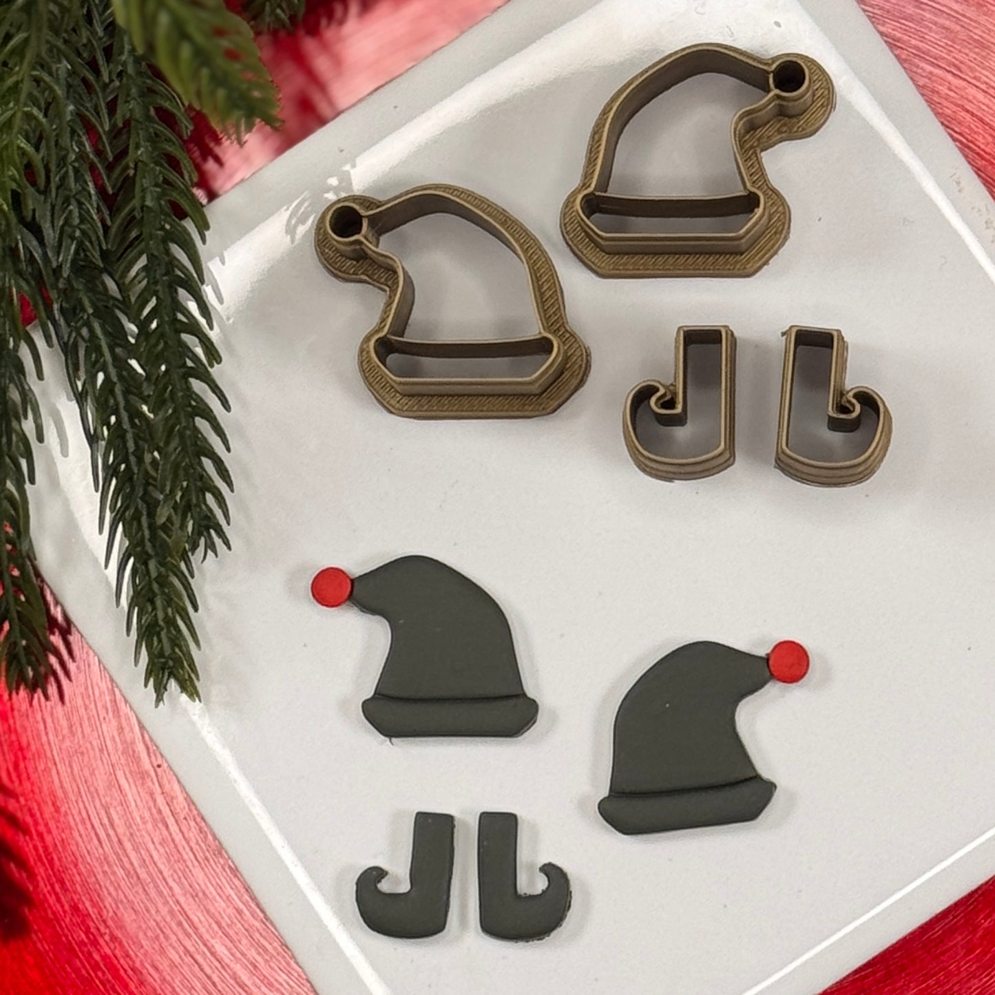 Christmas set of 4 elf hat and shoes polymer clay cutter
