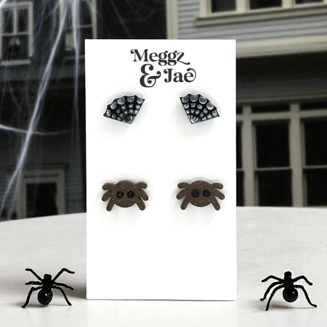 “Spider and Web” stud set polymer clay earrings