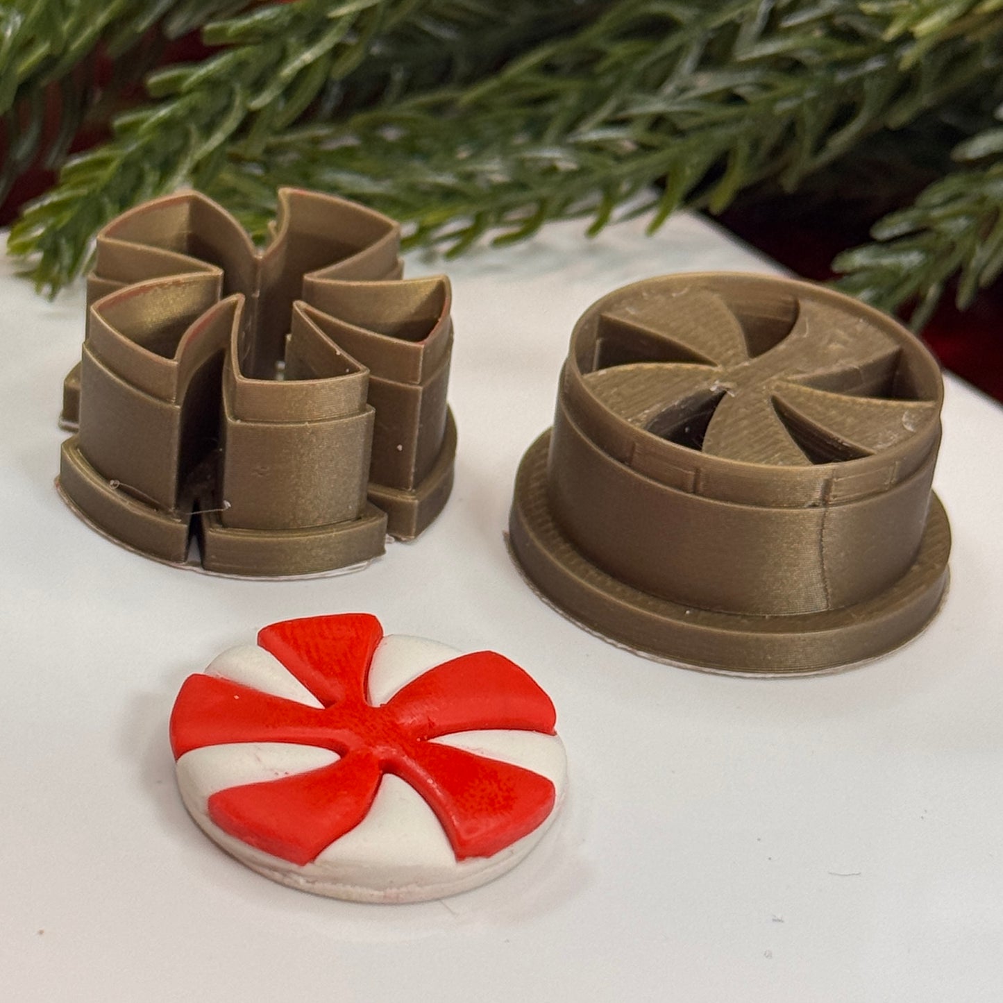 Christmas peppermint polymer clay cutter (set of 2)
