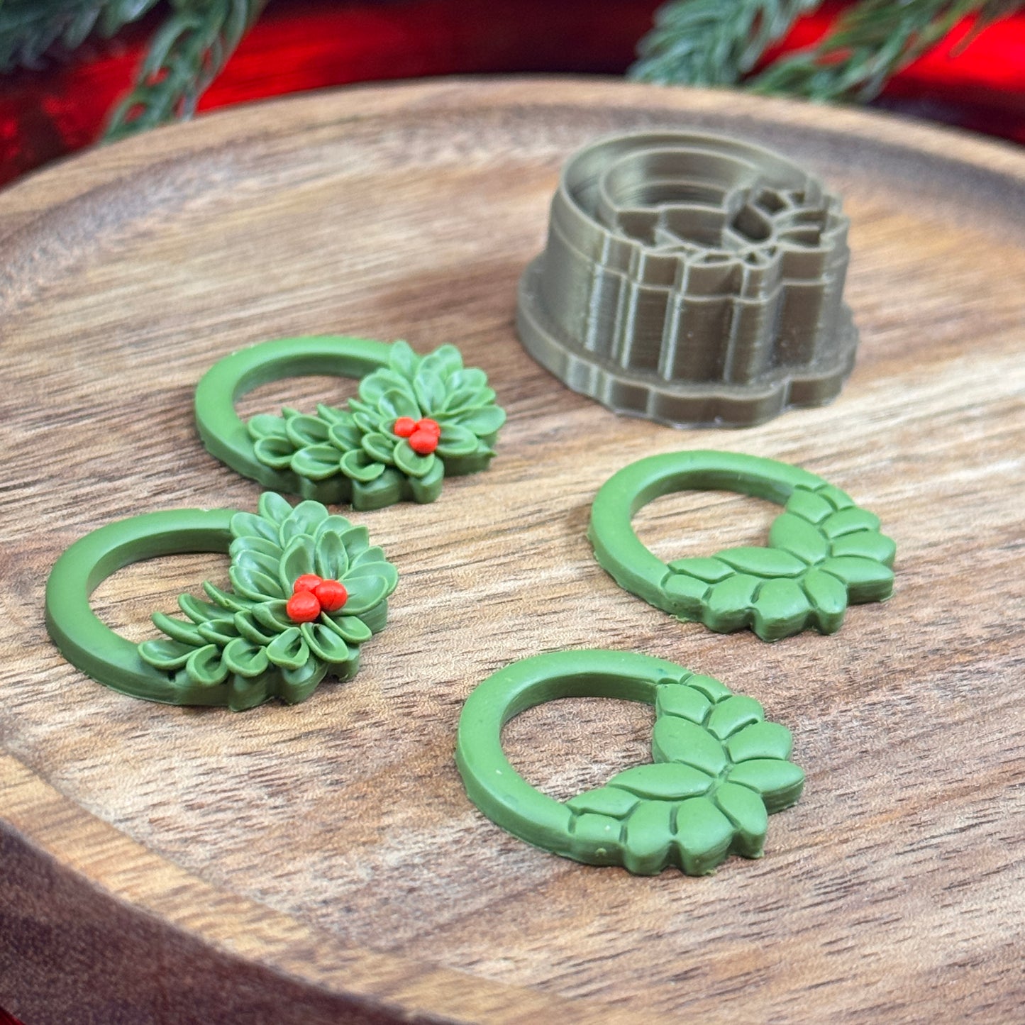 Christmas wreath hoop with cut out polymer clay cutter