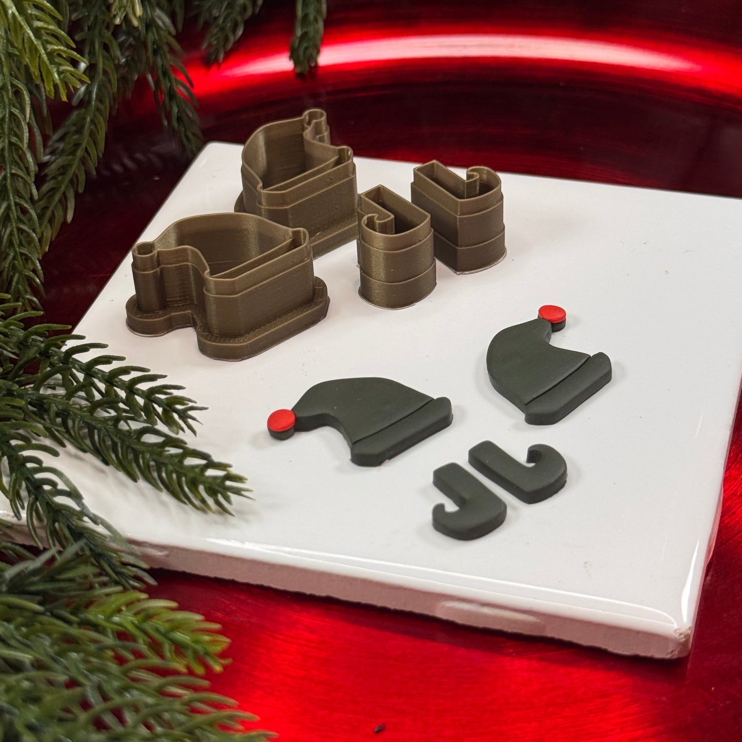 Christmas set of 4 elf hat and shoes polymer clay cutter