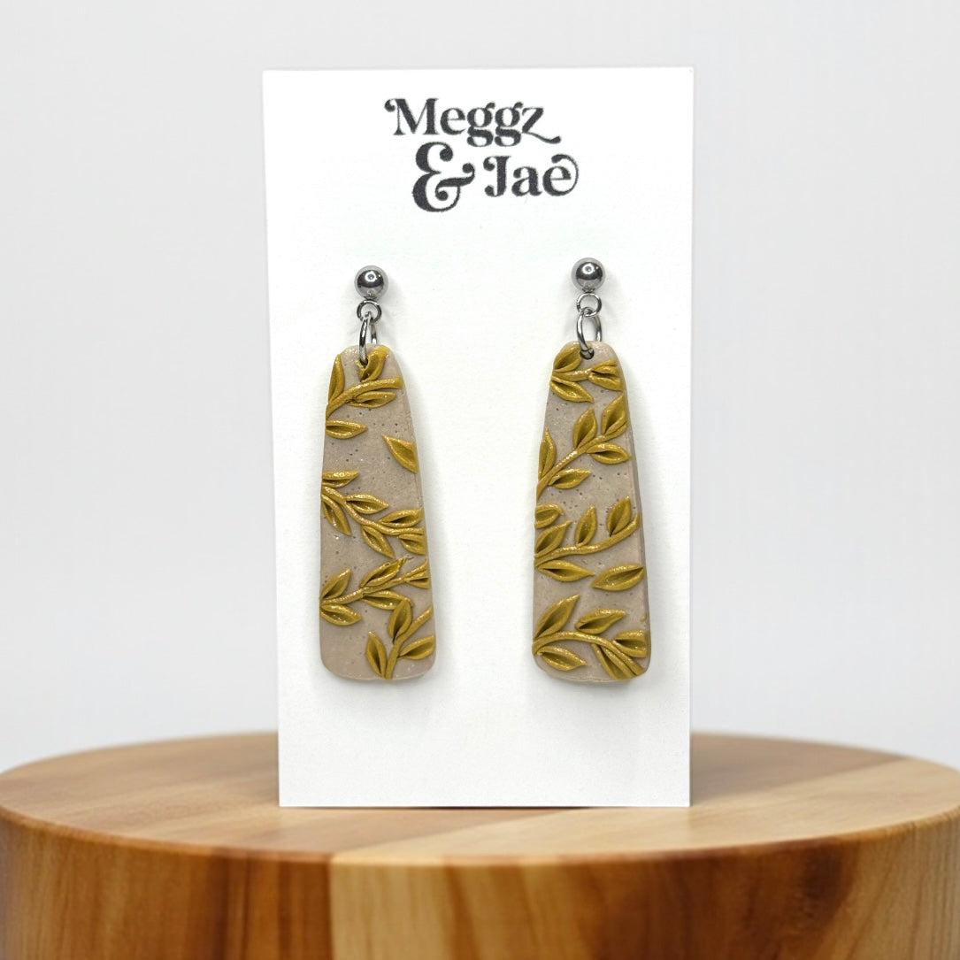 “Aubri” Mustard leaf dangle polymer clay earrings