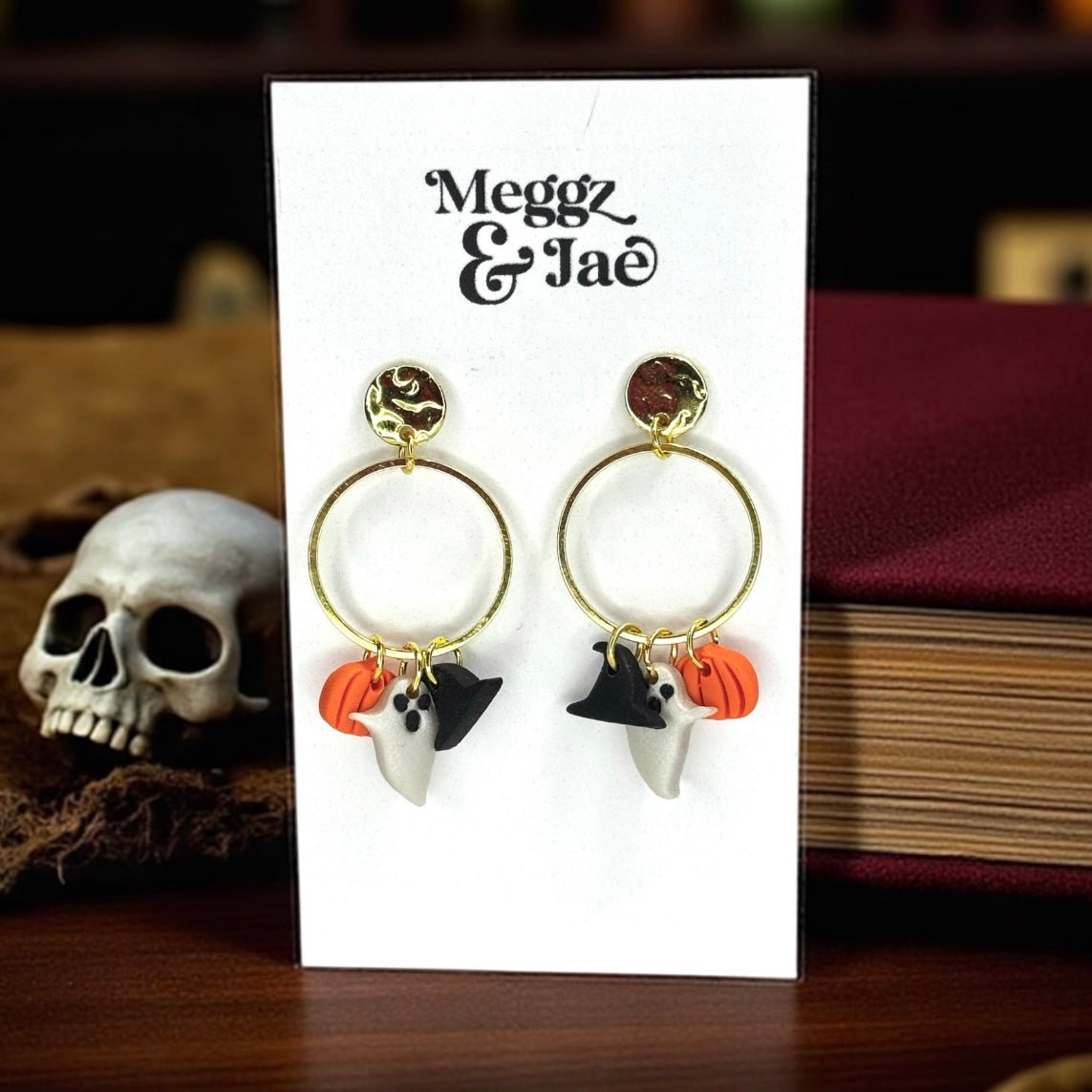 “Haunted Hoop” charm polymer clay dangle earrings