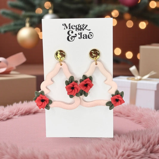 Blush Christmas Tree Polymer Clay Earrings