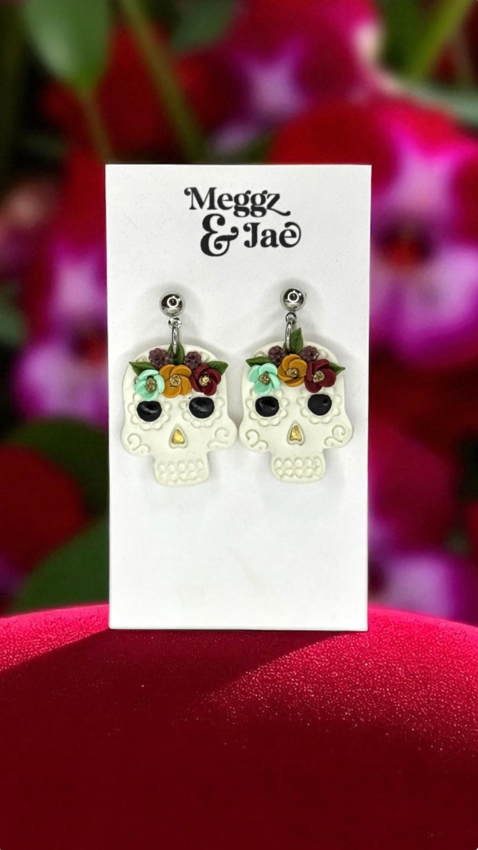 “Sugar Skulls”polymer clay dangle earrings