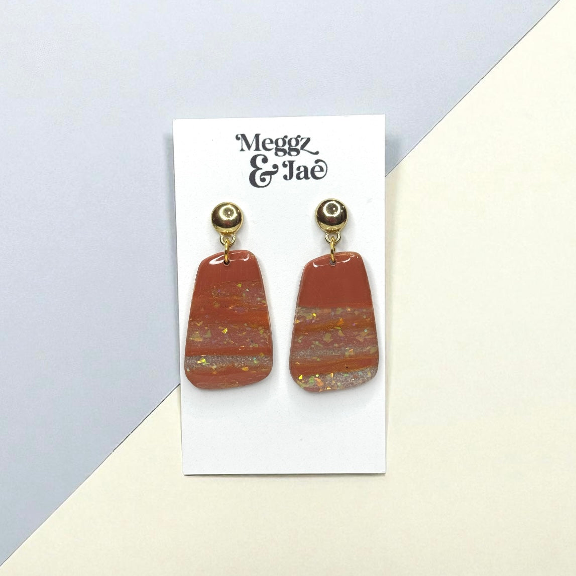 “Ashley” Rust and gold shimmer drop damgle earrings