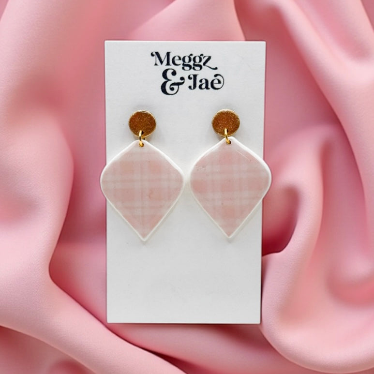 “Ellie” blush pink plaid dangles
